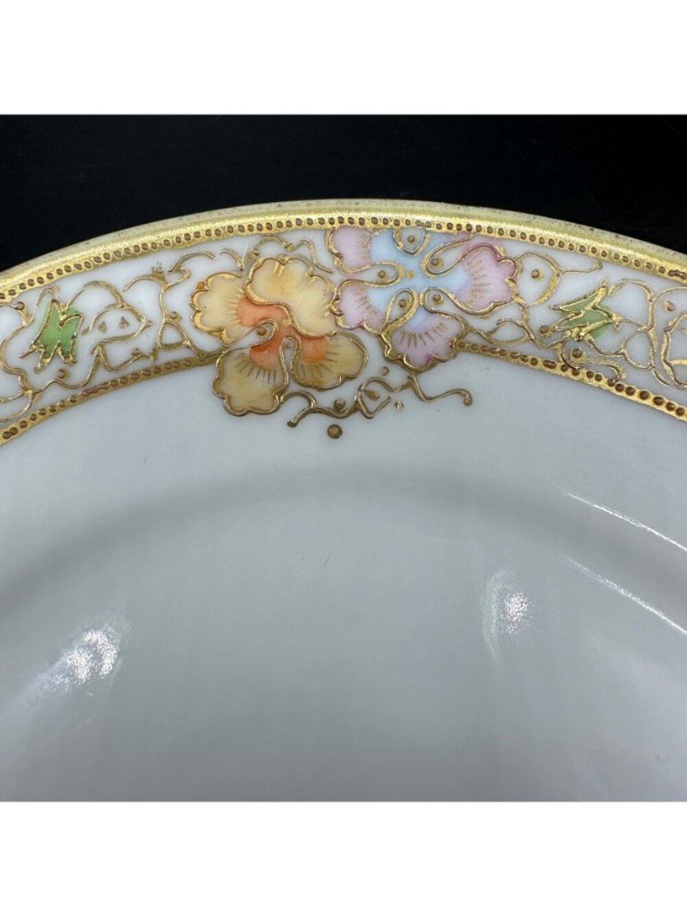 Antique Nippon Hand Painted Floral Moriage Gold Footed Dish Set Ladle Plate - Picture 6 of 10